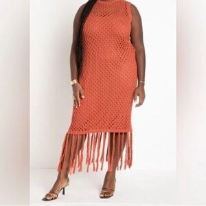 NWT ELOQUII Orange Crochet Fringe Dress